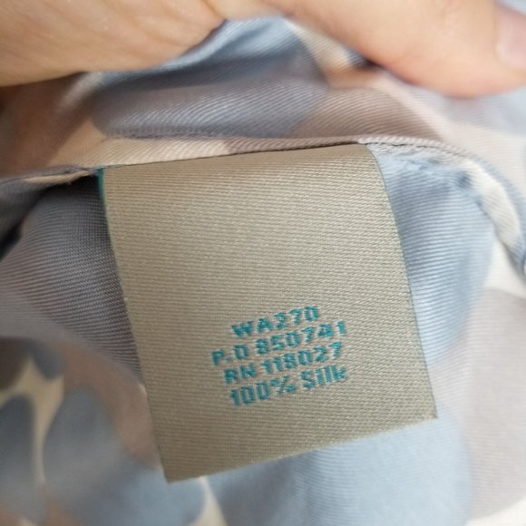 Boden Womens 8 Blue Gray Polka Dots Short Sleeves Smocked Silk Blouse Top - Picture 6 of 7